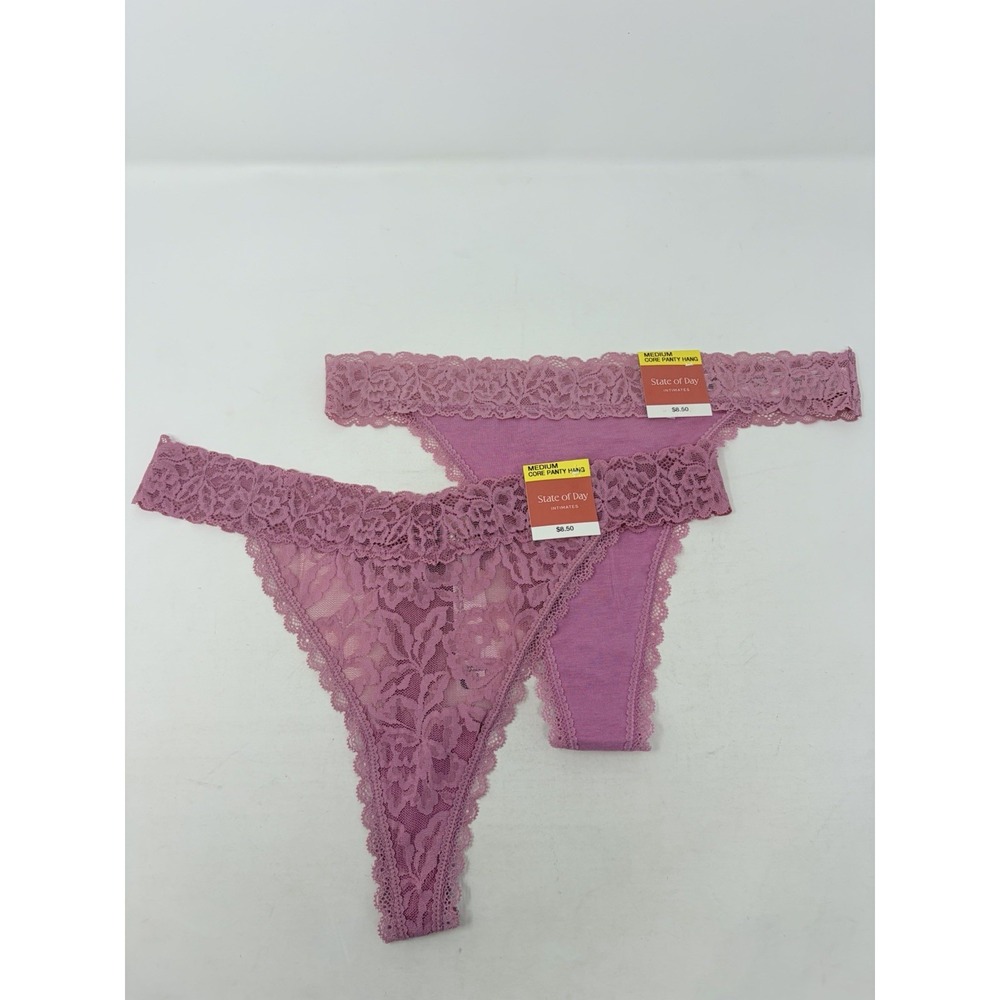 State of the Day Womens Size Medium Lot of 2 Lace Trim Thong Panties Mauve 706
